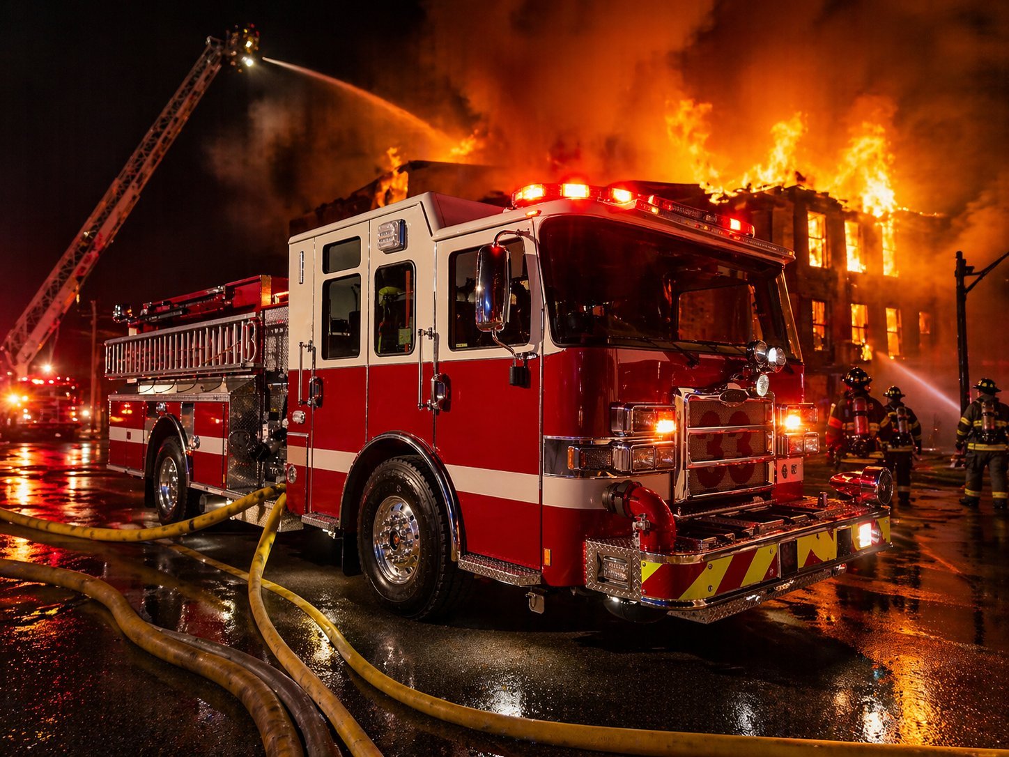 Fire apparatus in action
